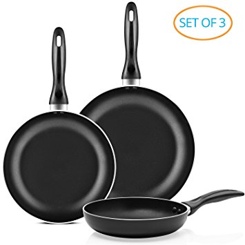 Chef's Star Professional Grade 3 Piece Non-stick Frying Pan Set - 8" | 9.5" | 11" - Black