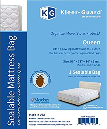 Kleer-Guard Queen Size - Extra Thick 3-Mil Sealable Mattress Bag with Microban Antimicrobial Protection - Fits Standard and Pillow-top - 73x14x96 Inch