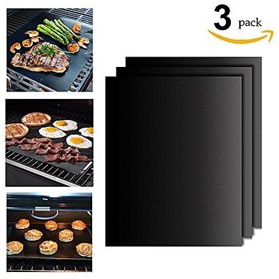 God's Kitchen 100% Non-Stick, Reusable and Heat Resistant BBQ Grill Mat Set of 3 pcs. Works on Gas, Charcoal, Electric Grill and More. PREMIUM QUALITY. 3 YEARS WARRANTY