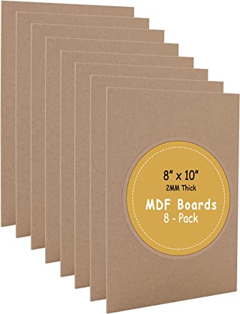 (8-Pack) CalPalmy 8” x 10” MDF Boards - 2mm Thick Boards for Carpentry, Interior Design, Hobby Crafts, and More - with Smooth, Unfinished Sides and Sanded Edges