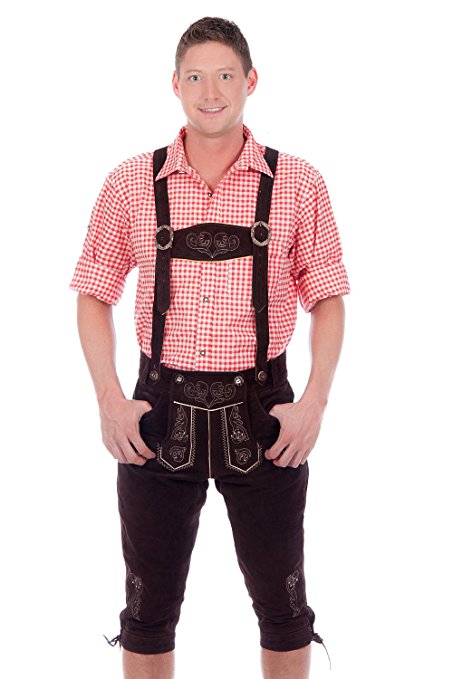 Bavarian traditional leather trousers Lederhosen with suspenders darkbrown