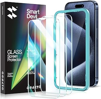 SmartDevil 3 Pack Screen Protector design for iPhone 15 Pro [6.1 inch] 3 Pack Tempered Glass Film for 15 Pro, Bubble Free installation, Military Grade Glass