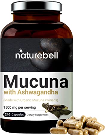 Organic Mucuna Pruriens Capsules 1000mg, 200 Counts, 30% Natural L-Dopa for Positive Mood, Relaxation and Restoration, No GMOs, Made with Organic Mucuna