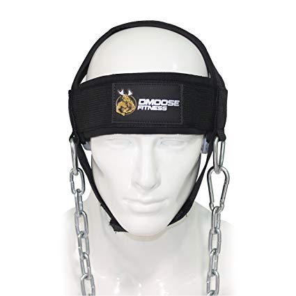 Neck Head Harness for Resistance Training by DMoose Fitness. Extra-Heavy D-Rings and Steel Chain, Comfort Fit Neoprene, Superior Saddle Stitching. Build A Thicker Neck with Durable Exercise Neck Strap