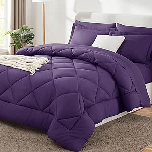 CozyLux Queen Comforter Set with Sheets 7 Pieces Bed in a Bag Purple All Season Bedding Sets with Comforter, Pillow Shams, Flat Sheet, Fitted Sheet and Pillowcases