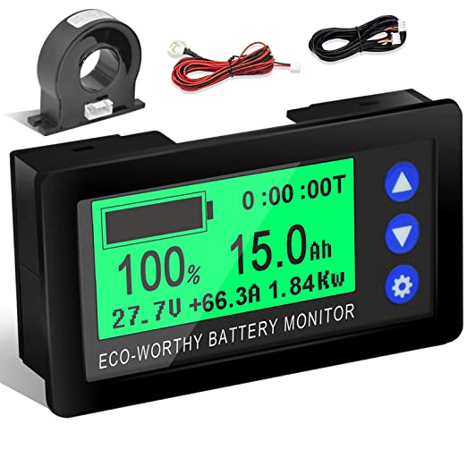 ECO-WORTHY 500A Battery Monitor, Easy DIY with Hall Sensor, 0-100V Battery Meter with Program, Auto Detection,for 12V/24V/36V/48V Li-ion/LiFePO4/AGM/Gel Battery in Golf Cart/RV/Solar System