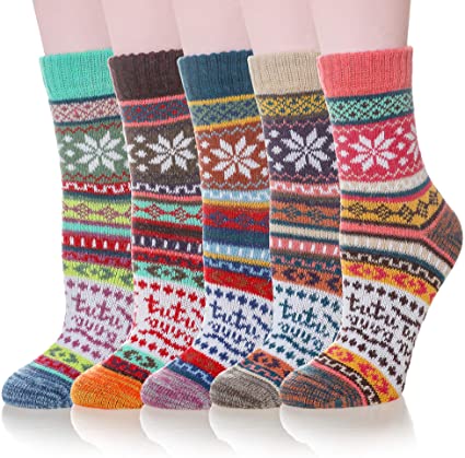 Womens Wool Knit Socks Soft Warm Winter Thick Cozy Crew Casual Socks 5 Pairs