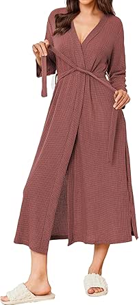 Ekouaer Women's Robe Long Waffle Knit Bathrobe Lightweight Soft Kimono Robes Loungewear S-XXL