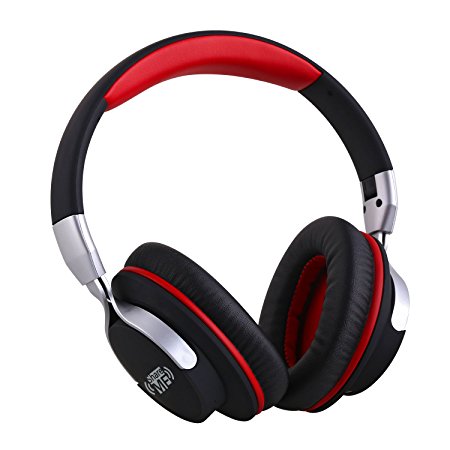 Ausdom ShareMe Wireless Headphone Bluetooth Over Ear Headphones Lightweight Foldable Headset with Mic and Volume Control for Travel Work Sport for PC Laptop SmartPhones Men Kids Girls(Black&Red)