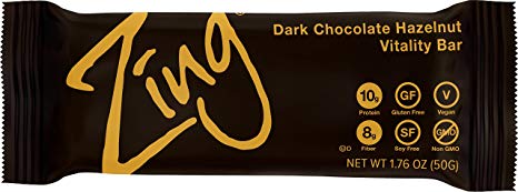 Zing Nutrition Bar, Dark Chocolate Hazelnut, (Pack of 12), Non-GMO Snack Bar for Optimum Energy, Gluten & Soy Free, Plant-Based Protein