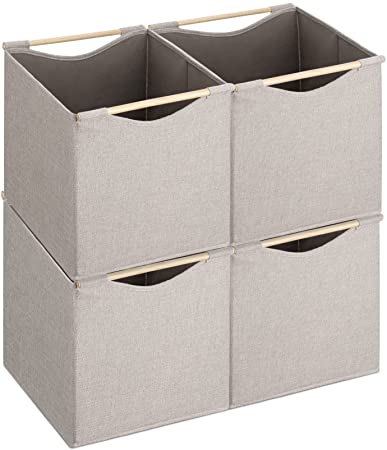 Navaris Foldable Storage Cubes (Set of 4) - 12x12x12 Storage Cube Bins Compatible with Kallax - Storage Bins for Shelf Unit Fabric and Wood Baskets