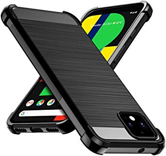 CASEVASN Google Pixel 4XL Case, [Shockproof] Carbon Fiber Anti-Scratches TPU Gel Slim Fit Silicone Rubber Protective Case Cover for Google Pixel 4 XL (Black)