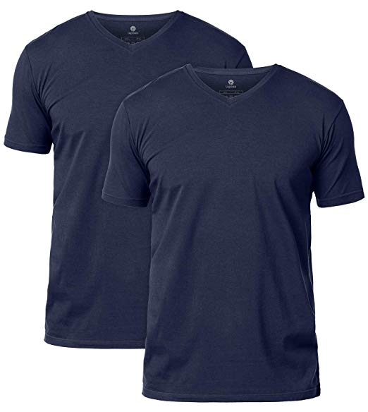 LAPASA Men's Short Sleeve Cotton Stretch Undershirts V-Neck T-Shirts Solid Plain Tees 2 Pack M06