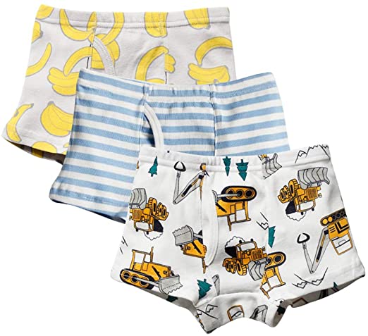 BOBORA Boys Boxer, Toddler Boy Kids Cotton Underwear Briefs Cartoon Dinosaur Truck Children Underwear Shorts Pack 0f 3