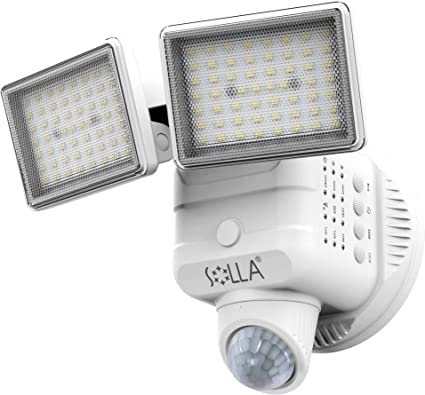 SOLLA Led Flood Light with Motion Detector, 3000LM LED Safety Light, 5000K, IP65, 2 Adjustable Head Flood Light, 4 Modes, applies to entrances, Courtyard and Garage - White