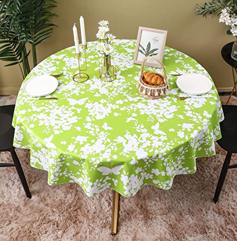 YADA Vinyl Flannel Backed Tablecloth Waterproof Oil-Proof Stain-Resistant Wipeable PVC Table Cloth for Restaurants Picnic Dining Table Cover Used Indoor/Outdoor(Beauty Flower 60 Inch Round)
