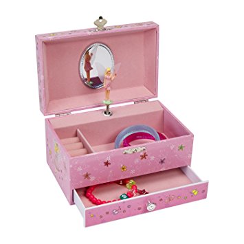 JewelKeeper Fairy with Heart Balloons Musical Jewelry Box for Girls with Pullout Drawer, Pink Jewel Storage Organizer Box, Pink Design, Beautiful Dreamer Tune