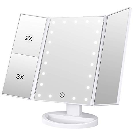 BESTOPE Makeup Vanity Mirror with 21 LED Lights, 3X/2X Magnifying Led Makeup Mirror with Touch Screen,Dual Power Supply,180° Adjustable Rotation,Countertop Cosmetic Mirror