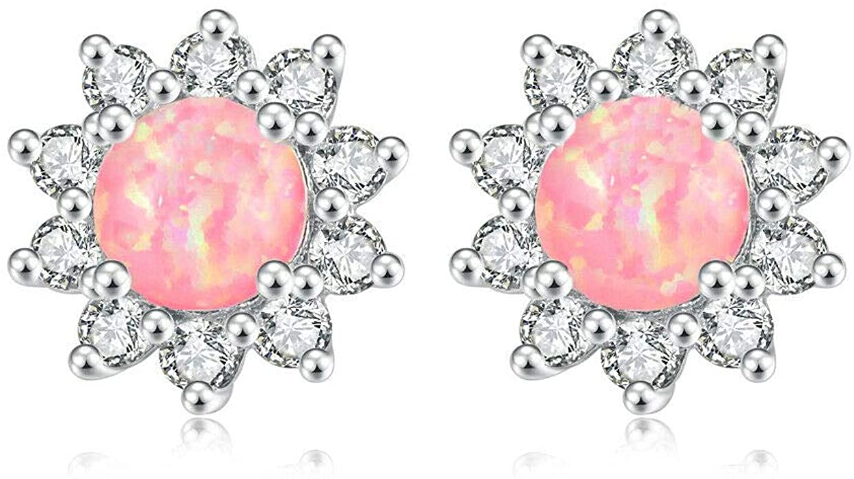 CiNily Flower Opal Earrings Stud,Gold Plated Hypoallergenic Earrings for Women Opal Jewelry Gemstone Stud Earrings 12mm-15mm