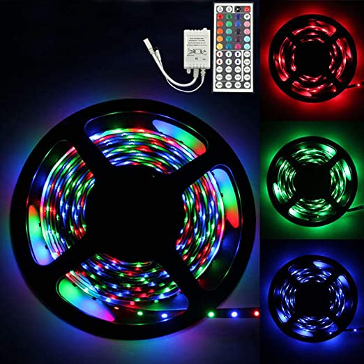 Vibola LED Strip Lights,5M RGB Flexible SMD 3528 300 Led Strip Lights with 44 Key IR Remote Controller for Home Lighting Kitchen Bed Decoration [Ship from USA Directly]