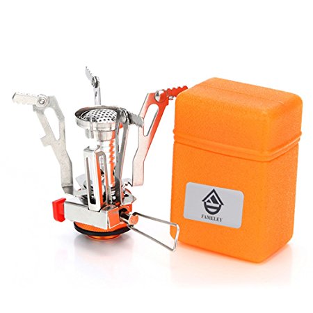 Portable Mini Backpacking Stove with Piezo Ignition, FAMELEY Ultralight Hiking Camping Burner Outdoor, Butane / Butane Propane Canister Compatible