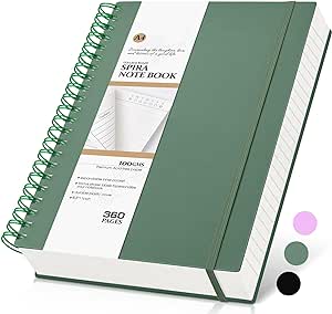 Spiral Notebook Journal College Ruled 8.5''x 11'', 360 Pages Lined Thick Journals for Women Men, A4 Large Spiral Notebooks with 100GSM Paper, Spiral Journaling for Writing Work, School Green