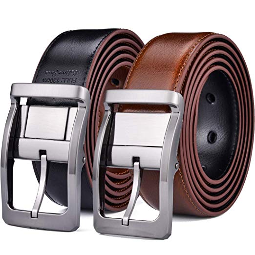 Belts for Men Reversible Leather 1.25” Waist Strap Fashion Dress Buckle Beltox