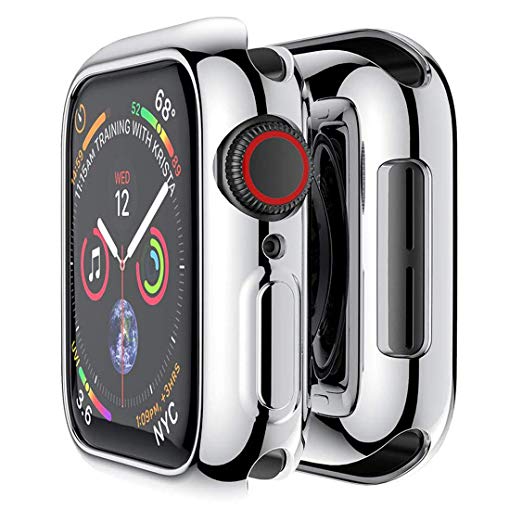 Compatible with Apple Watch Case Series 4, Plated Soft TPU Anti-Scratch Shock-Proof Protective Iwatch Cover Slim Bumper for Apple Watch Series 4 (Silver, 44mm)