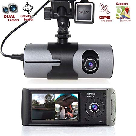 Dual Lens Car DVR, 2.7" TFT Full HD 1080P Front and Rear Car Camera Dashcam, Build in 2 CMOS Sensors GPS module Memory Card Motion Detection, G-Sensor Night Vision Motion Detection(With GPS)