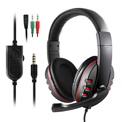 JAMSWALL Stereo Gaming Headset for PS4 Xbox one-3.5mm Wired Over-Head Stereo Gaming Headset Headphone with Mic Microphone, Volume Control for Xbox one PS4 PC Tablet Laptop Smartphone (Black with red)