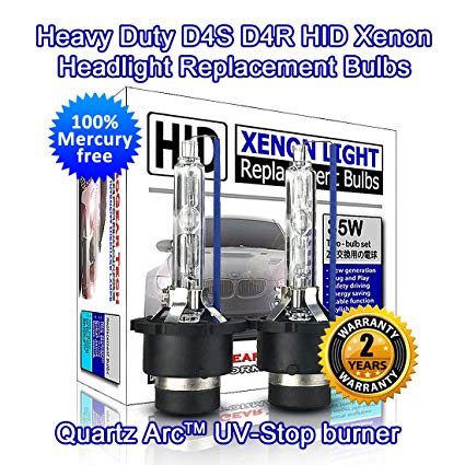 Heavy Duty D4S D4R HID Xenon Headlight Replacement Bulbs 35W Non-Mercury High Low Beam (Pack of 2) (4300K OEM Color)