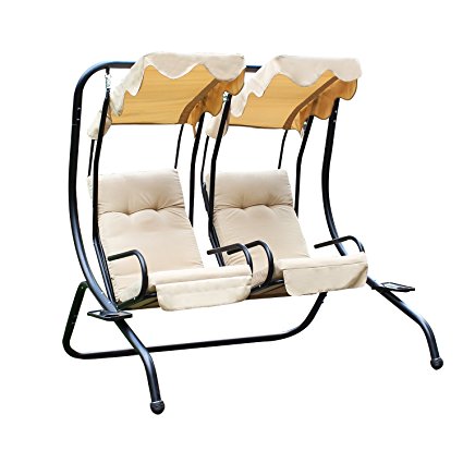 Adeco Canopy Awning Porch Swings Bench Chair, Outdoor (Beige2)