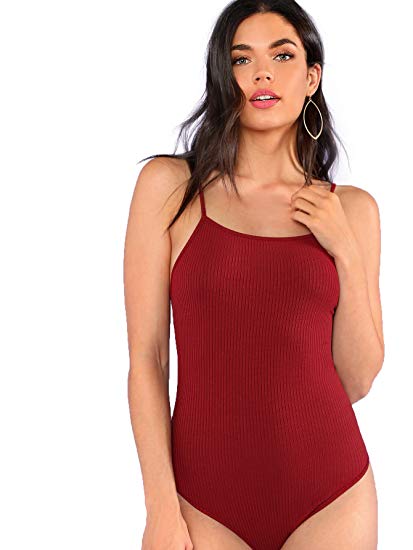 Romwe Women's Casual Sleeveless Strappy Backless Rib Knit Camisole Bodysuit