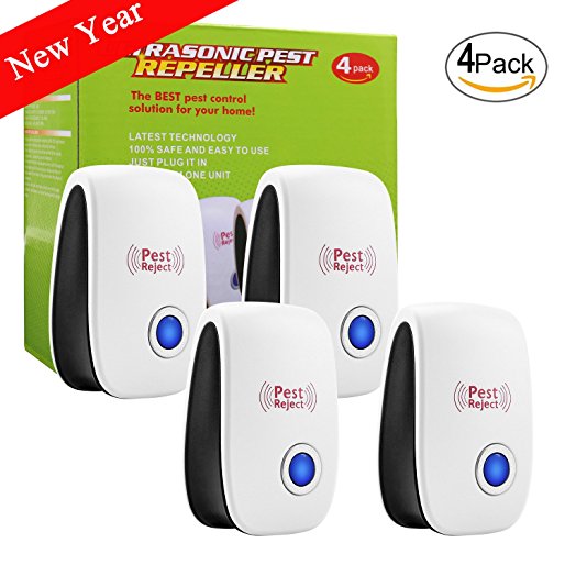 Ultrasonic Pest Repeller Indoor Wall Plug in Killer Devices Outdoor (Pack of 4), ArderLive Pest Repellent Control Electronic Machine Accessories White for Insect,Fleas,Roaches,Flies,Mice,Bats,Mosquito