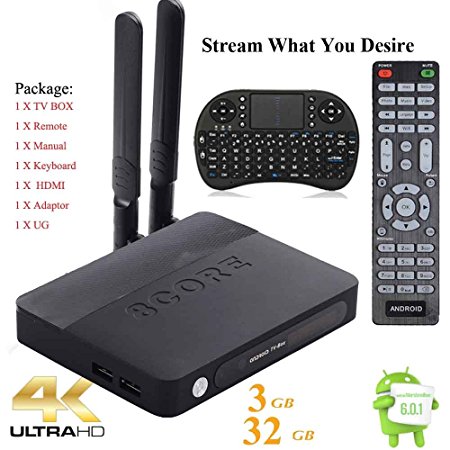 Kukele 2017 Strongest Media Player [S912/3GB 32GB/Octa Core/4K/Antenna/Instruction/Wireless Keyboard] Android 6.0 Marshmallow TV Box