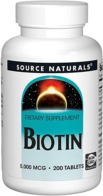 Biotin 5,000 mcg Hair Skin and Nail Support by Source Naturals. Non-GMO, Vegetarian, 200 Tablets
