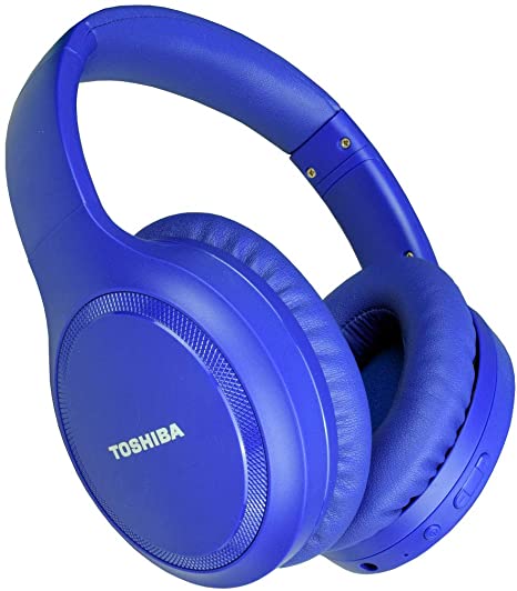 Toshiba Noise Cancelling Bluetooth Headphones | Wireless Over Ear Headphones | Bluetooth Headset with Microphone | 20 Hours of Talk & Music Time | 33 FT Operating Range | RZE-BT1200H(L), Blue