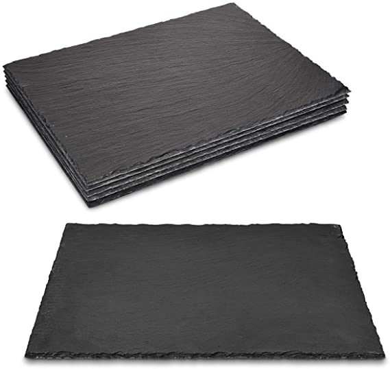 Navaris Natural Slate Serving Plates - Set of 6 Place Mat Serving Trays - Large Rectangular Stone Table Mat Serving Platter Tiles - 15" x 11"