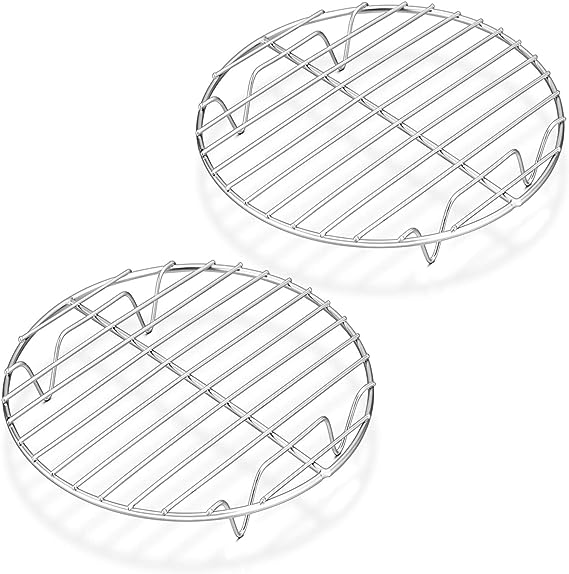 P&P CHEF 7½-Inch Round Rack for Cooking Steaming Cooling Drying Baking, Fit Air Fryer Stockpot Pressure Cooker, Stainless Steel Made, 2 Pack - Oven & Dishwasher Safe