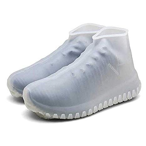 LESOVI Shoe Covers Silicone Waterproof - Men/Women Covers for Shoes - Waterproof Shoe Covers - Home/Carpet/reusable/Outdoor/Walking/Boot -Reusable Non Slip Grip (M(women 4.5-8.5 or man 5-7), M-White)