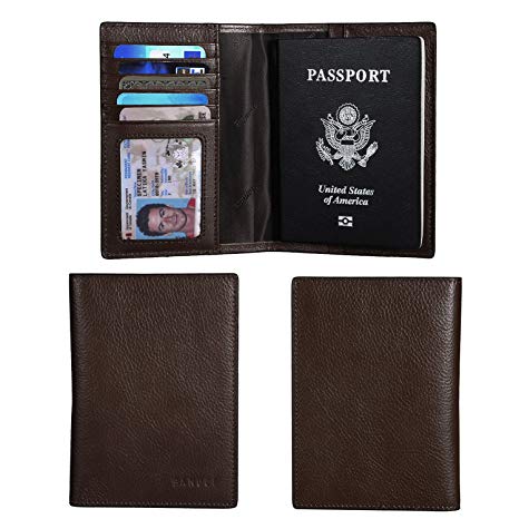 Banuce Italian Leather Passport Cover Card Holder Travel Wallet