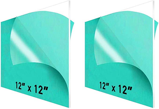 12 x 12” Clear Acrylic Sheet Cast Plexiglass (2-Pack) – 1/8” Thick; Use for Craft Projects, Signs, DIY Projects and More; Cut with Cricut, Saw or Hand Tools – No Knives