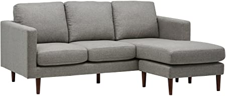 Rivet Revolve Modern Reversible Chaise Sectional, 80" W, Grey Weave