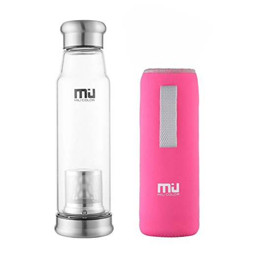 MIU COLOR® 625ml Borosilicate Glass Water Bottle,ECO-Friendly Large Capacity Water Bottle,Tea Infuser and Fruit Infuser for Healthy Drink