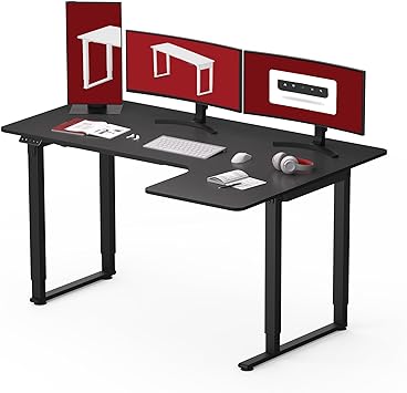 SANODESK QS2 Bureau Assis Debout (160x110cm) - Bureau en Forme de L Réglable en Hauteur, 2 Moteur Electrique Double avec 4 Pieds, 4 Emplacements de Mémoire (Noir)