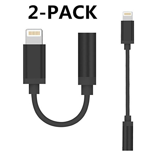 TicTacTechs [2-PACK]Lightning Adapter,3.5 mm Headphone Jack Adapter Cable, Interface Headphone Connector/Converter for iPhone 7/7 Plus/6S/6 Plus -Black