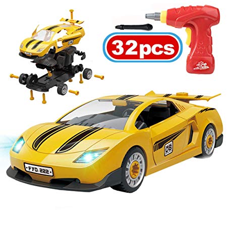 PBOX Take Apart Race Cars Toys,Build Your Own Toy Car with Lights and Sound & Drill Tool,DIY Kids Toys for 4-5 Year Old Boys & Girls