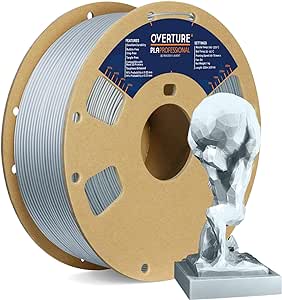 OVERTURE PLA Plus (PLA ) Filament 1.75mm PLA Professional Toughness Enhanced PLA Roll, Cardboard Spool, Premium PLA 1kg(2.2lbs), Dimensional Accuracy Probability  /- 0.02mm (Silver Metal)