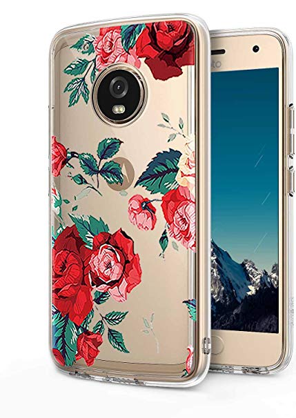 Moto G5 Plus Case, Moto G5 Plus Case,LUOLNH Slim Shockproof Clear Floral Pattern Soft Flexible TPU Back Cover for Motorola Moto G5 Plus(Red Rose)