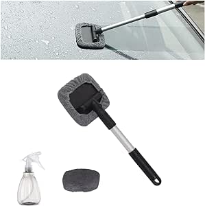 Windshield Window Cleaner Tool Windshield Wow Magnetic Car Window Cleaner Tool Expandable Window Cleaner Tool with Reusable Microfiber Pads and Spray Bottles Cleaning Supplies for Car&Home (1 Pc)